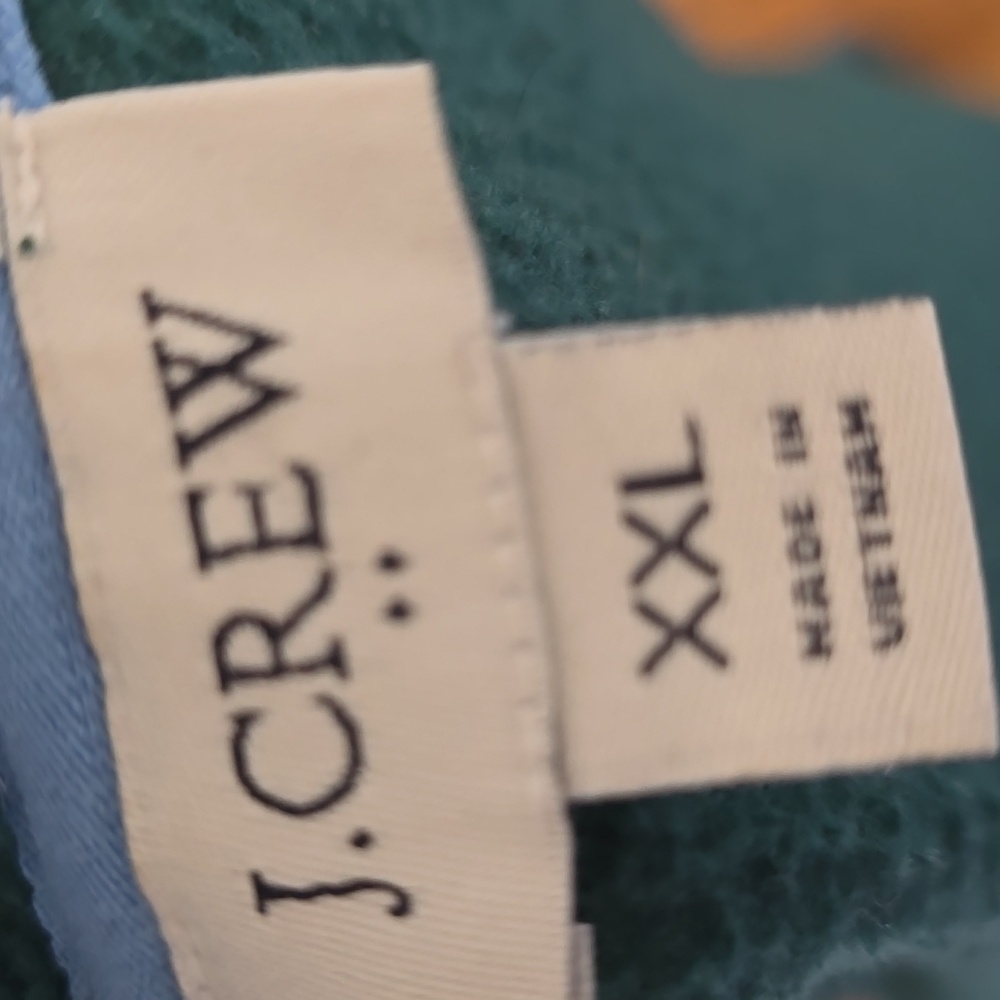 J. Crew Green Teddy Bear Fleece Zip Front Jacket Blue Accents - Picture 9 of 10